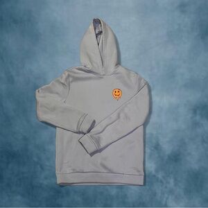 Blue Hoodie with melting face Logo & trippy back art